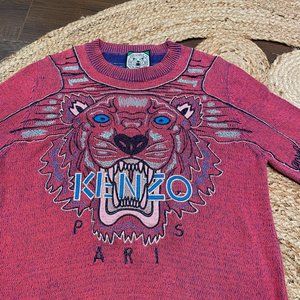 Kenzo Pink Red Tiger Intarsia Crewneck Sweater